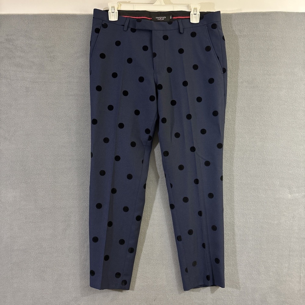 Twister Tailor‎ Mens 30 Short Pant Navy Blue Black Velvet Polka Dots NWT Retro
